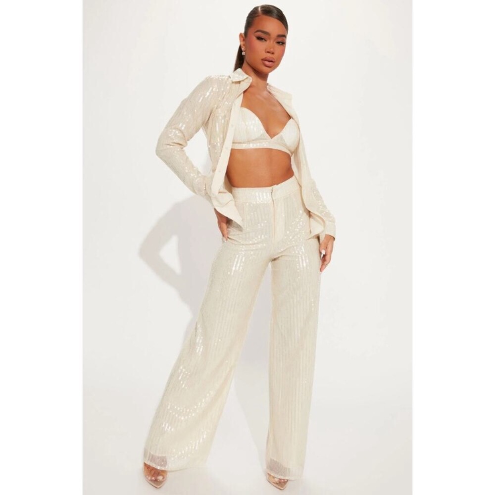Fashion Nova Material Girl 3 Piece Sequin pants set.